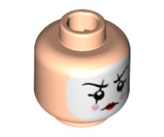 Minifigure, Head White Face Paint, Black Lines Through Eyebrows and Eyes, Bright Pink Hearts on Cheeks Pattern - Hollow Stud