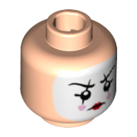 Minifigure, Head White Face Paint, Black Lines Through Eyebrows and Eyes, Bright Pink Hearts on Cheeks Pattern - Hollow Stud