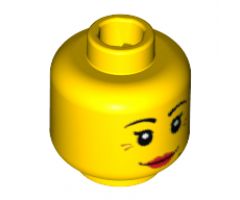 Minifigure, Head Dual Sided Female Red Lips, Crow's Feet and Beauty Mark, Smile / Annoyed Pattern - Blocked Open Stud