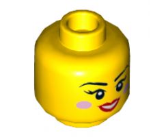 Minifigure, Head Dual Sided Female, Black Eyebrows, Bright Pink Blush, Red Lips, Smiling / Winking Right Eye Pattern - Hollow Stud