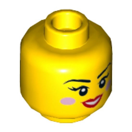 Minifigure, Head Dual Sided Female, Black Eyebrows, Bright Pink Blush, Red Lips, Smiling / Winking Right Eye Pattern - Hollow Stud