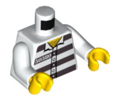 Torso Town Prisoner Number 50380, Dark Bluish Gray Stripes, 5 Buttons, Hairy Chest Pattern / White Arms / Yellow Hands