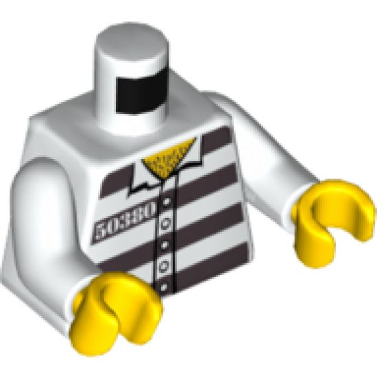 Torso Town Prisoner Number 50380, Dark Bluish Gray Stripes, 5 Buttons, Hairy Chest Pattern / White Arms / Yellow Hands