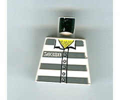 Torso Town Prisoner Number 50380, Dark Bluish Gray Stripes, 5 Buttons, Hairy Chest Pattern