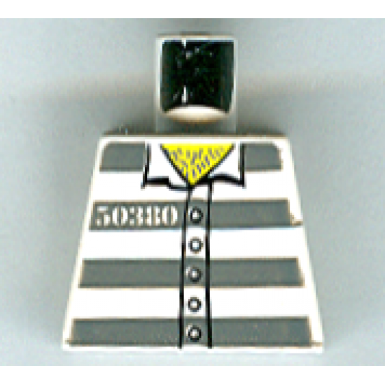 Torso Town Prisoner Number 50380, Dark Bluish Gray Stripes, 5 Buttons, Hairy Chest Pattern