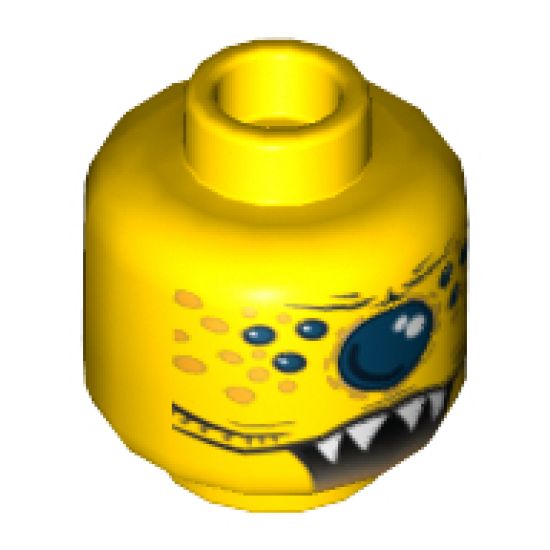 Minifigure, Head Alien with Single Eye, Spots, and Jagged Teeth Pattern - Blocked Open Stud