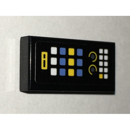 Tile 1 x 2 with Batcomputer Control Console Yellow, Blue and White Square Buttons / Lights Pattern (Sticker) - Set 70909