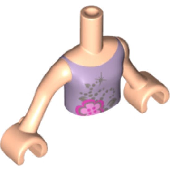Mini Doll, Torso Friends Girl Lavender Top with Flower Pattern, Light Nougat Arms with Hands