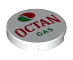 Tile, Round 2 x 2 with Bottom Stud Holder with Octan Logo and 'OCTAN GAS' Pattern