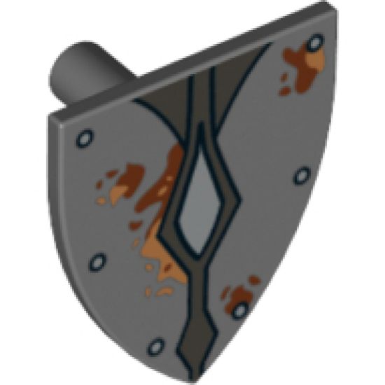 Minifigure, Shield Triangular  with Silver Studs and Diamonds and Mud Spots Pattern
