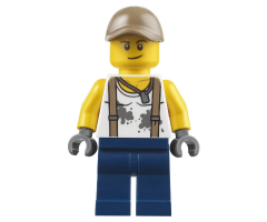 City Jungle Engineer - White Shirt with Suspenders and Dirt Stains, Dark Blue Legs, Dark Tan Cap with Hole, Smirk