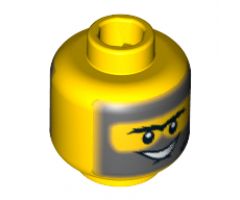 Minifigure, Head Dual Sided Unibrow with Dark Bluish Gray Beard, Sideburns, Hair and Black Scar, Clenched Teeth / Grin Pattern - Blocked Open Stud