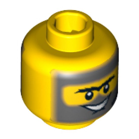 Minifigure, Head Dual Sided Unibrow with Dark Bluish Gray Beard, Sideburns, Hair and Black Scar, Clenched Teeth / Grin Pattern - Blocked Open Stud