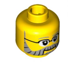 Minifigure, Head Gray Eyebrows and Full Beard with Black Lines, Black Glasses and White Pupils Pattern - Hollow Stud