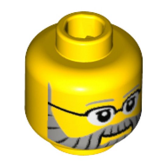 Minifigure, Head Gray Eyebrows and Full Beard with Black Lines, Black Glasses and White Pupils Pattern - Hollow Stud