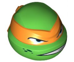 Minifigure, Head, Modified Ninja Turtle with Orange Mask and Scowl Pattern (Michelangelo)