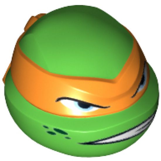 Minifigure, Head, Modified Ninja Turtle with Orange Mask and Scowl Pattern (Michelangelo)