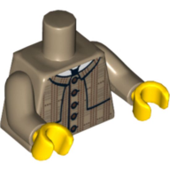 Torso Plaid Coat with Layered Shoulder Detailing and Red Buttons Pattern / Dark Tan Arms / Yellow Hands