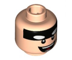 Minifigure, Head Black Headband with White Batman Eyes, Open Mouth Smile Pattern - Hollow Stud