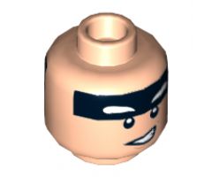 Minifigure, Head Dual Sided Black Headband, Squinted Batman Eyes, Crooked Smile / Gray Eyebrows and Clenched Teeth Pattern (Batman) - Hollow Stud