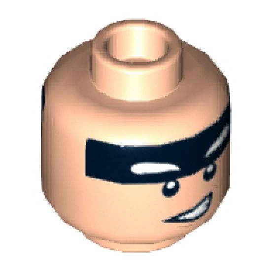 Minifigure, Head Dual Sided Black Headband, Squinted Batman Eyes, Crooked Smile / Gray Eyebrows and Clenched Teeth Pattern (Batman) - Hollow Stud