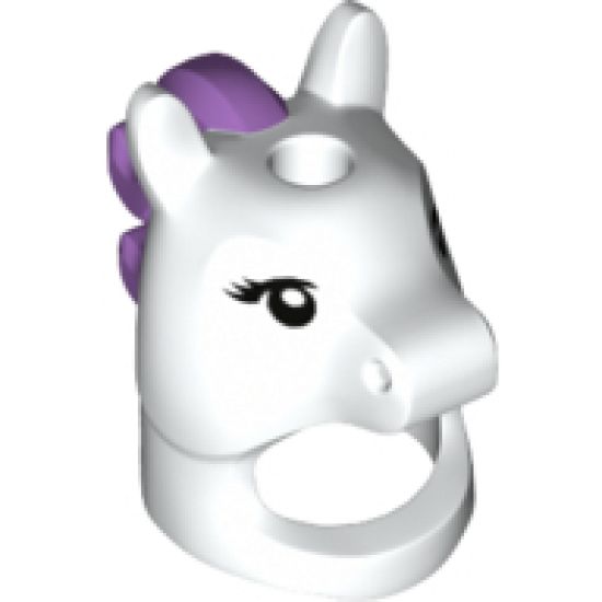 Minifigure, Headgear Mask Horse with Hole in Top, Black Eyelashes and Medium Lavender Mane Pattern (Unicorn Girl)