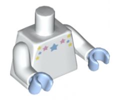 Torso with Bright Pink, Bright Light Yellow and Bright Light Blue Stars Pattern / White Arms / Bright Light Blue Hands