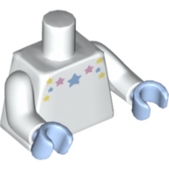 Torso with Bright Pink, Bright Light Yellow and Bright Light Blue Stars Pattern / White Arms / Bright Light Blue Hands