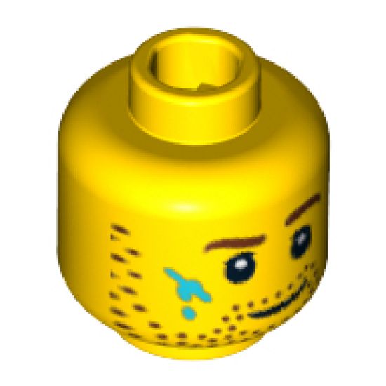 Minifigure, Head Beard Stubble, Brown Eyebrows and Paint Stains Pattern - Blocked Open Stud