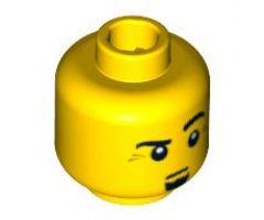 Minifigure, Head Male Black Eyebrows, Raised Left Eyebrow, Black Goatee, White Pupils Pattern - Blocked Open Stud