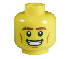 Minifigure, Head Male Thick Brown Eyebrows, Cheek Lines and Open Mouth Smile Pattern - Blocked Open Stud