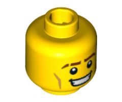 Minifigure, Head Male Thick Brown Eyebrows, Cheek Lines and Open Mouth Smile Pattern - Hollow Stud