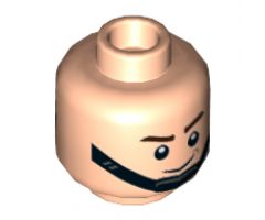 Minifigure, Head Dual Sided SW Brown Eyebrows, Black Chin Strap, Smile / Frown Pattern - Hollow Stud