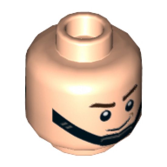 Minifigure, Head Dual Sided SW Brown Eyebrows, Black Chin Strap, Smile / Frown Pattern - Hollow Stud