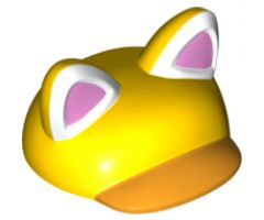 Large Figure Headgear, Super Mario Cap with Ears with Bright Light Orange Bill and Molded White / Printed Bright Pink Auricles Pattern (Cat Mario)