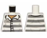 Torso Town Prisoner Number 86753, Dark Bluish Gray Stripes, Buttons, Dark Tan Undershirt Pattern