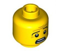 Minifigure, Head Black Eyebrows, White Pupils, Wrinkles, Scared Look, Open Mouth with Teeth Pattern - Blocked Open Stud
