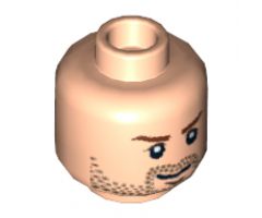 Minifigure, Head Male Brown Stubble, Brown Eyebrows and White Pupils Pattern (Indiana Jones) - Blocked Open Stud