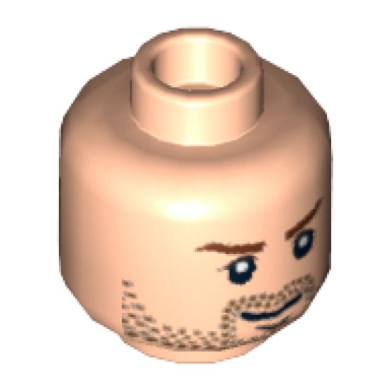 Minifigure, Head Male Brown Stubble, Brown Eyebrows and White Pupils Pattern (Indiana Jones) - Blocked Open Stud