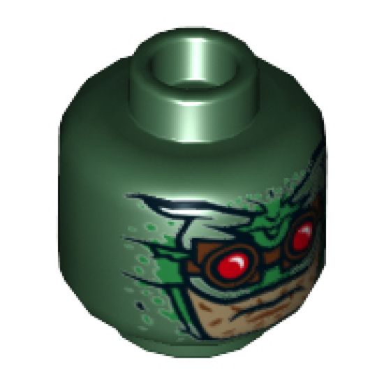 Minifigure, Head Alien Helmet, Green Details, Brown Goggles with Red Lenses, Light Nougat Lower Face Pattern - Hollow Stud
