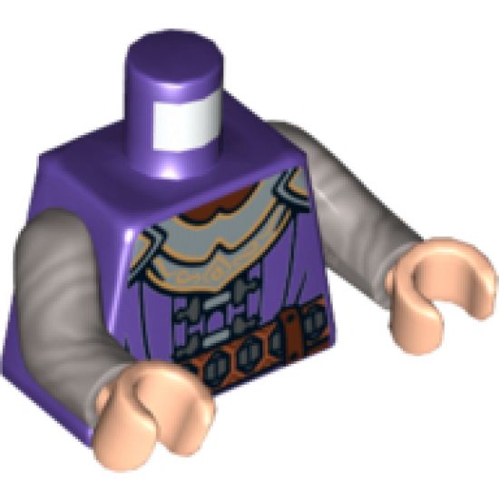 Torso LotR Armor with Silver Chest Plate, Buckles, and Belt Pattern / Flat Silver Arms / Light Nougat Hands