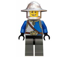 Castle - King's Knight Blue and White with Chest Strap and Crown Belt, Helmet with Broad Brim, Open Grin