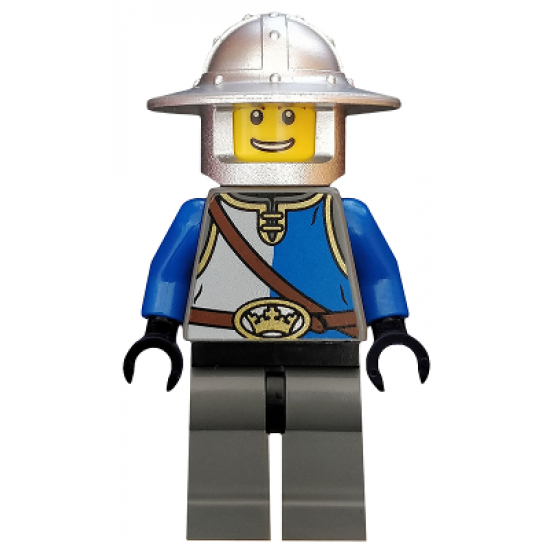 Castle - King's Knight Blue and White with Chest Strap and Crown Belt, Helmet with Broad Brim, Open Grin