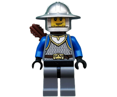 Castle - King's Knight Scale Mail, Crown Belt, Helmet with Broad Brim, Quiver, Smirk and Stubble Beard
