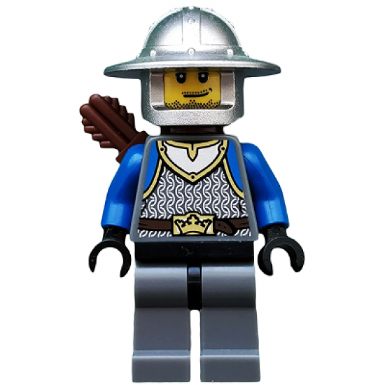 Castle - King's Knight Scale Mail, Crown Belt, Helmet with Broad Brim, Quiver, Smirk and Stubble Beard