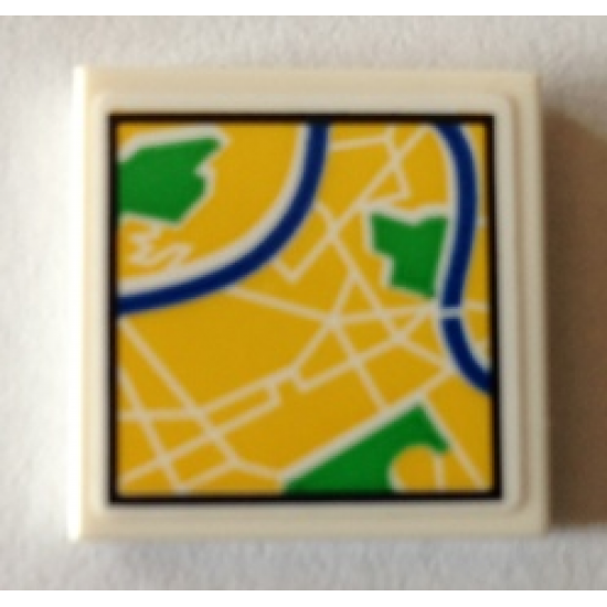 Tile 2 x 2 with Map City Street View Pattern (Sticker) - Set 40170