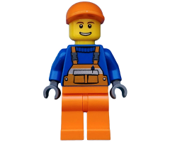 Overalls with Safety Stripe Orange, Orange Legs, Orange Short Bill Cap, Thin Grin with Teeth