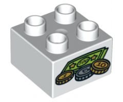 Duplo, Brick 2 x 2 with Money Coins and Bills Pattern