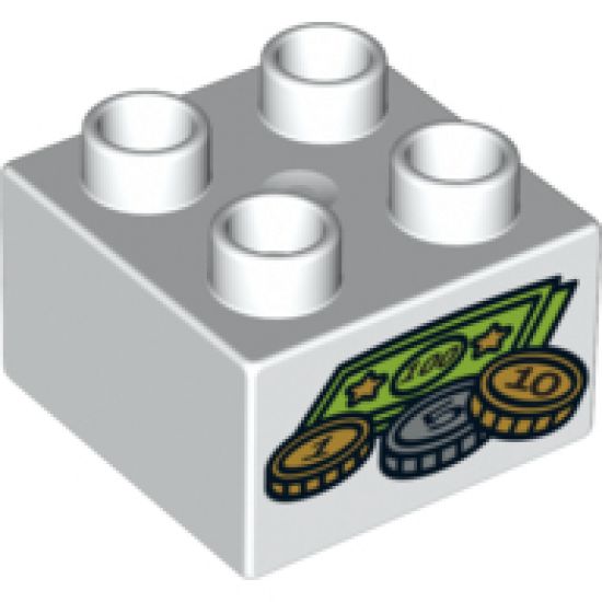 Duplo, Brick 2 x 2 with Money Coins and Bills Pattern