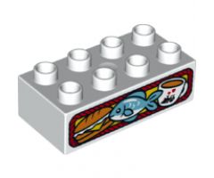 Duplo, Brick 2 x 4 with Sandwich, Fish and Coffee Cup Pattern